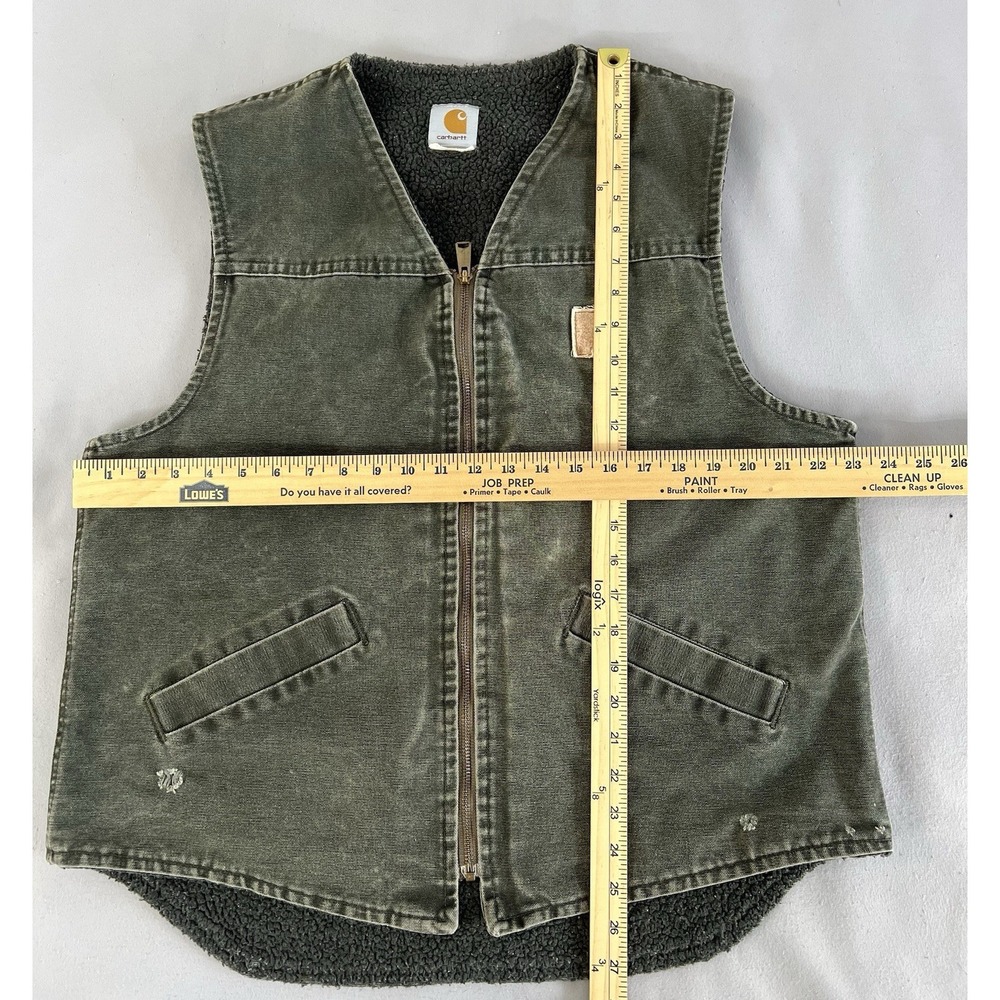 Vtg Carhartt Vest Men's Moss Green Duck Canvas Sherpa Lined Y2K - Picture 5 of 14